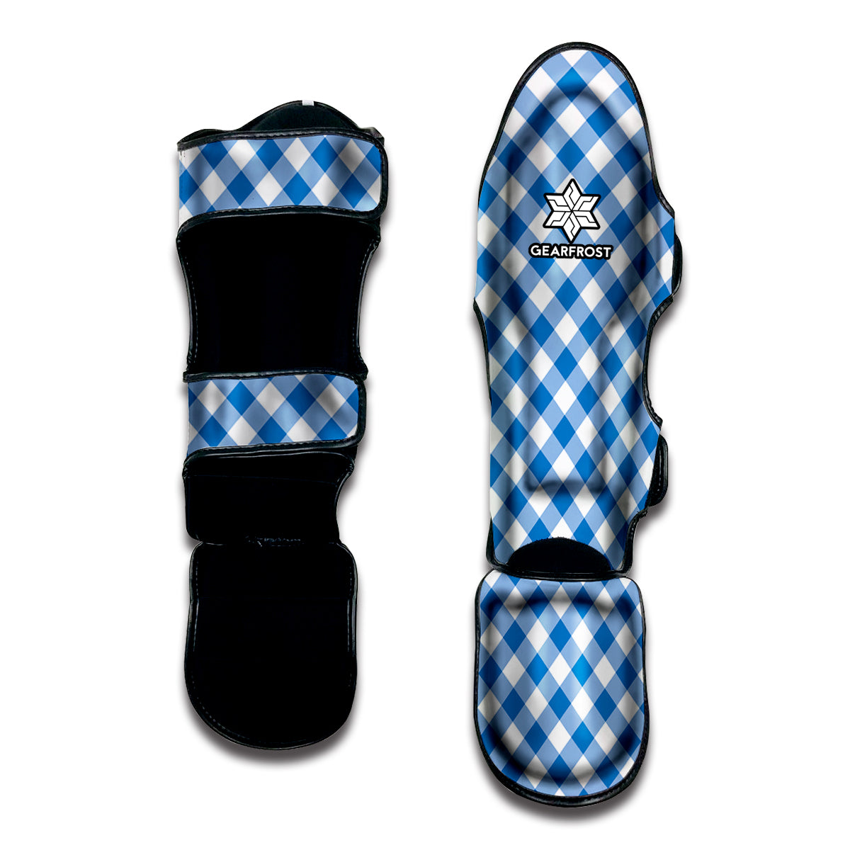 Steel Blue And White Gingham Print Muay Thai Shin Guard