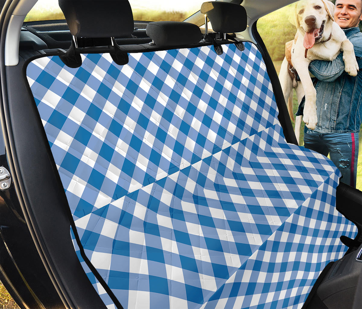 Steel Blue And White Gingham Print Pet Car Back Seat Cover