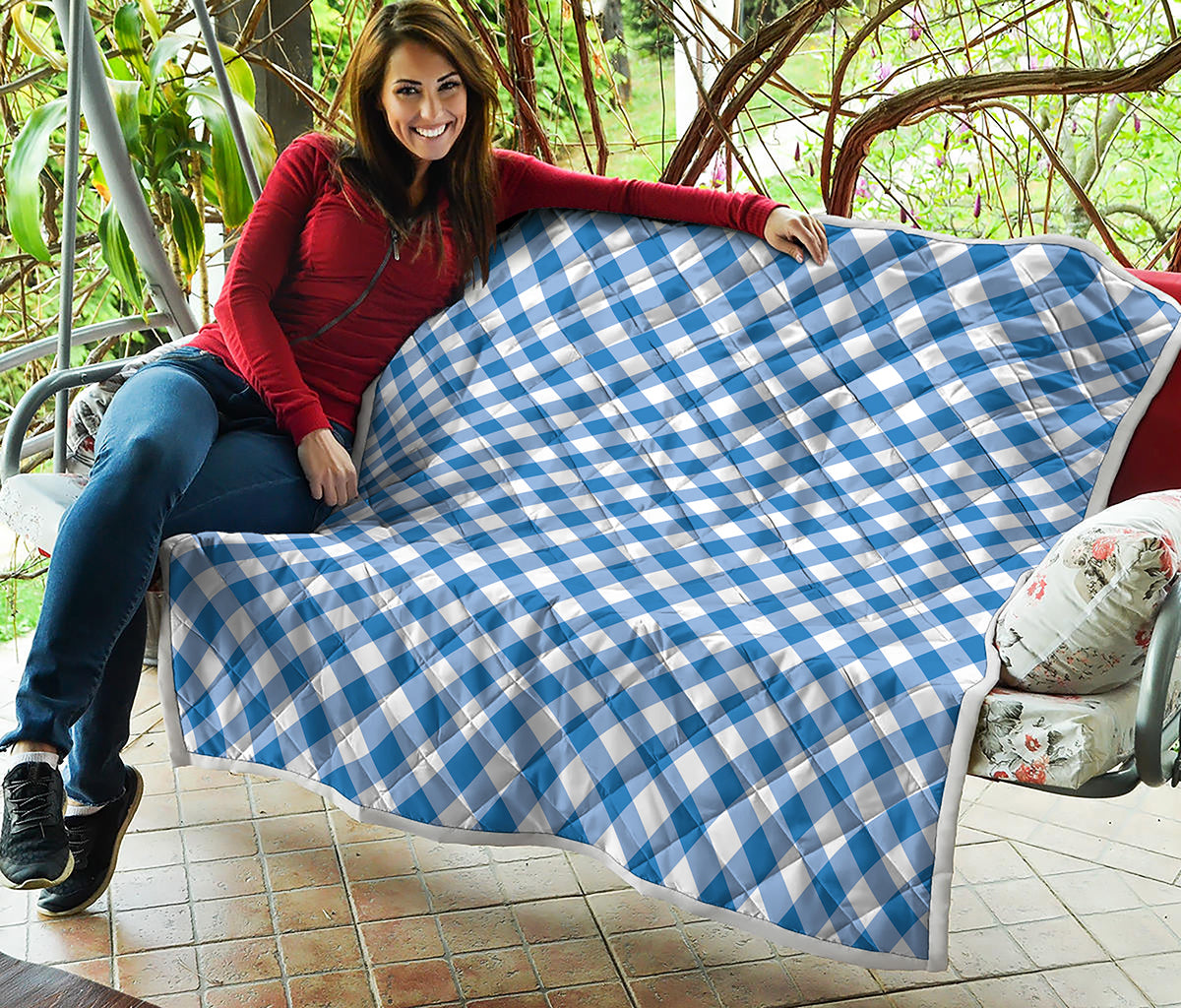Steel Blue And White Gingham Print Quilt
