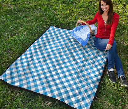 Steel Blue And White Gingham Print Quilt