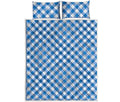 Steel Blue And White Gingham Print Quilt Bed Set