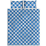 Steel Blue And White Gingham Print Quilt Bed Set