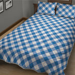 Steel Blue And White Gingham Print Quilt Bed Set
