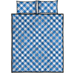 Steel Blue And White Gingham Print Quilt Bed Set