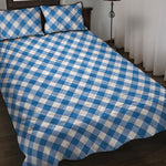 Steel Blue And White Gingham Print Quilt Bed Set