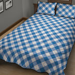 Steel Blue And White Gingham Print Quilt Bed Set