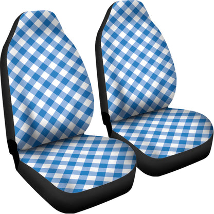 Steel Blue And White Gingham Print Universal Fit Car Seat Covers
