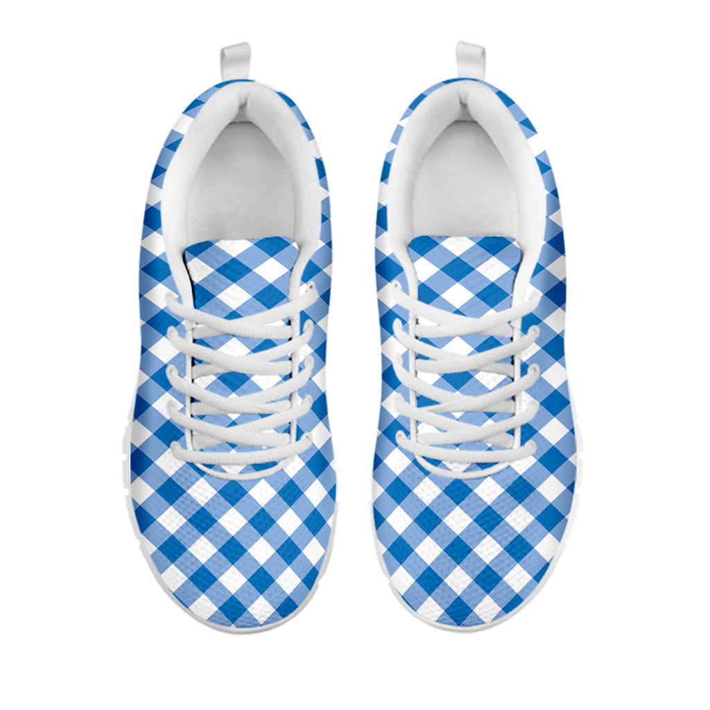 Steel Blue And White Gingham Print White Sneakers