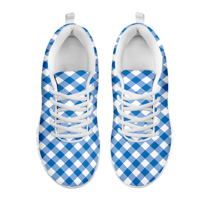 Steel Blue And White Gingham Print White Sneakers