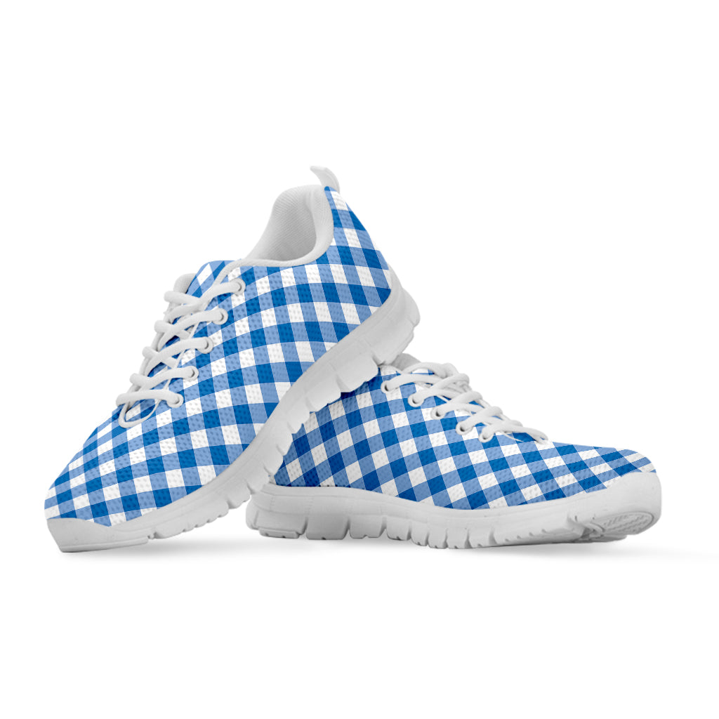 Steel Blue And White Gingham Print White Sneakers