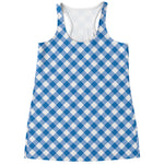 Steel Blue And White Gingham Print Women's Racerback Tank Top