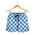 Steel Blue And White Gingham Print Women's Shorts