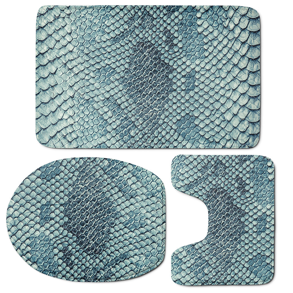 Steel Blue Snakeskin Print 3 Piece Bath Mat Set