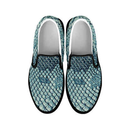 Steel Blue Snakeskin Print Black Slip On Shoes