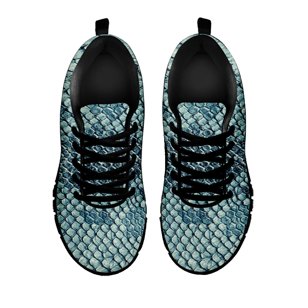 Steel Blue Snakeskin Print Black Sneakers