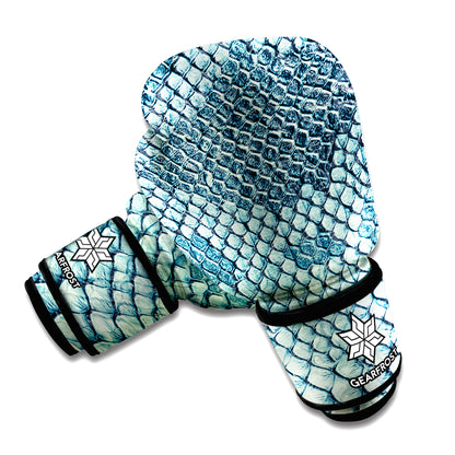 Steel Blue Snakeskin Print Boxing Gloves