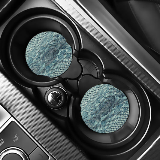 Steel Blue Snakeskin Print Car Coasters