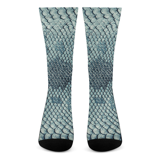 Steel Blue Snakeskin Print Crew Socks