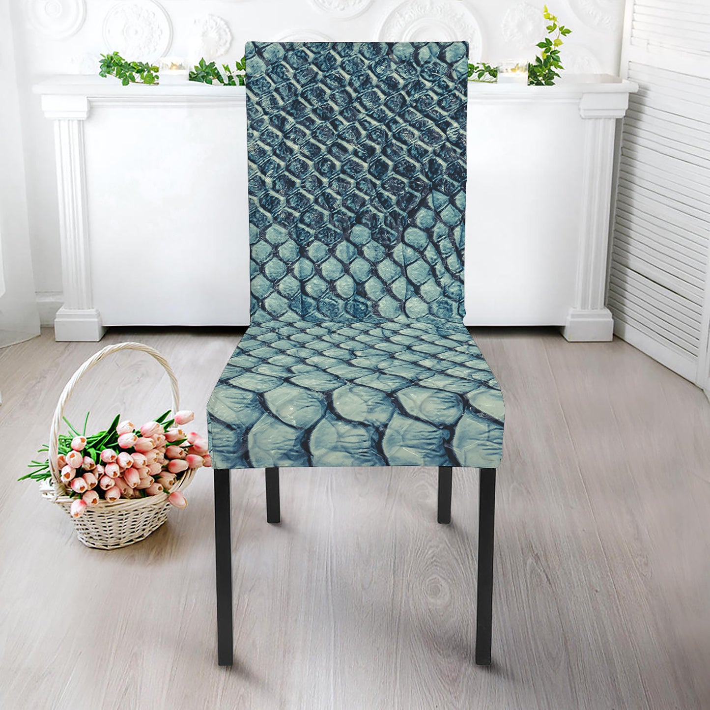 Steel Blue Snakeskin Print Dining Chair Slipcover