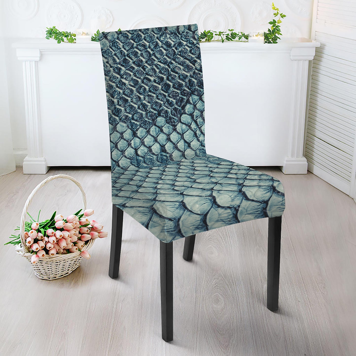 Steel Blue Snakeskin Print Dining Chair Slipcover