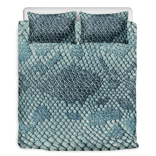 Steel Blue Snakeskin Print Duvet Cover Bedding Set