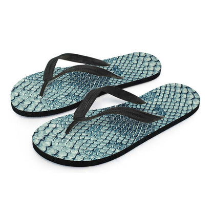 Steel Blue Snakeskin Print Flip Flops