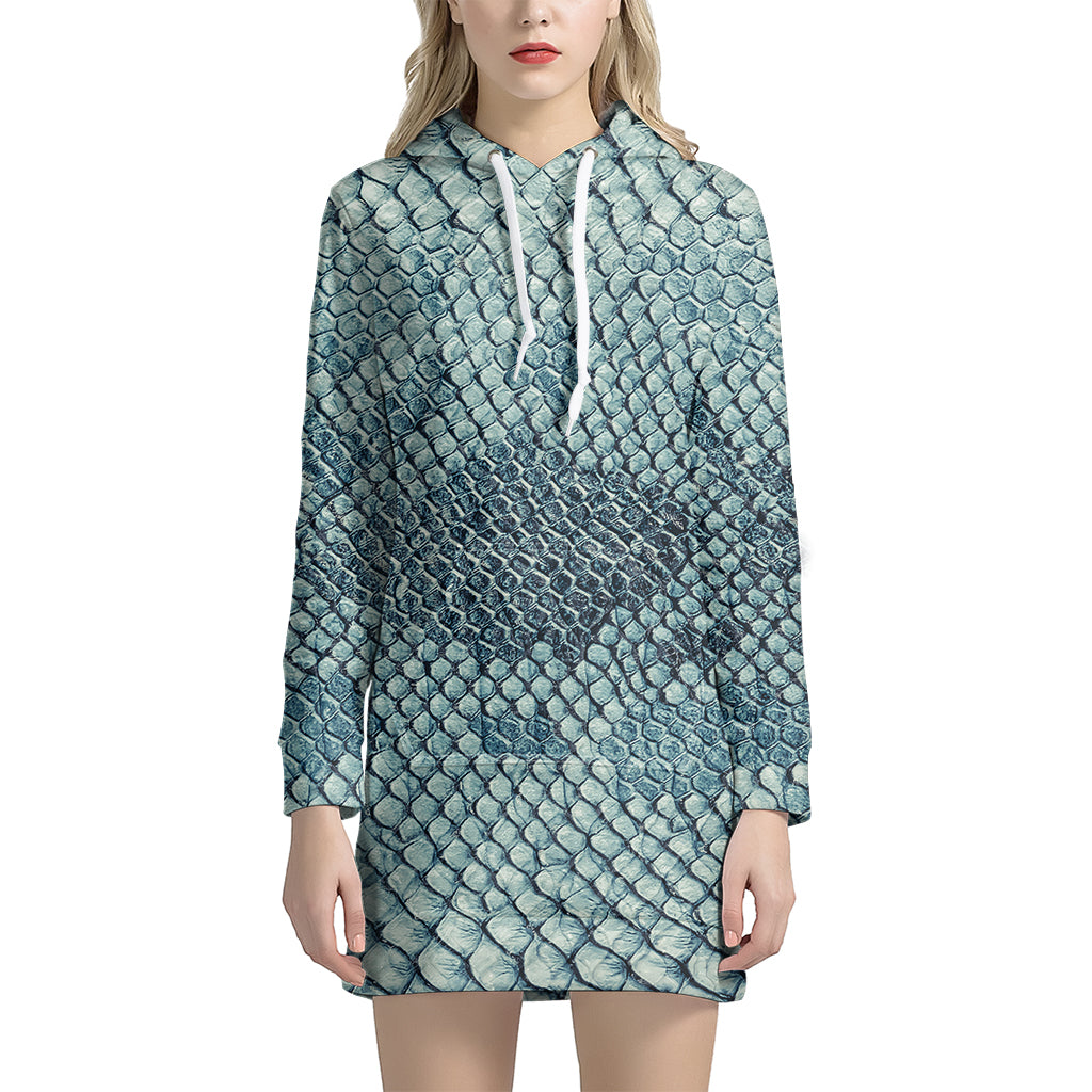 Steel Blue Snakeskin Print Hoodie Dress