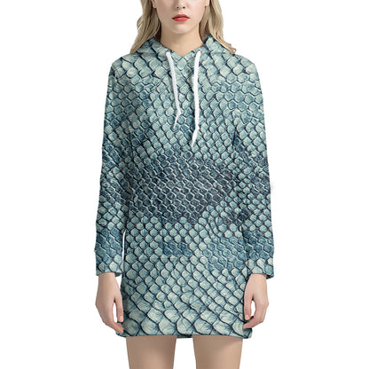 Steel Blue Snakeskin Print Hoodie Dress