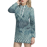 Steel Blue Snakeskin Print Hoodie Dress