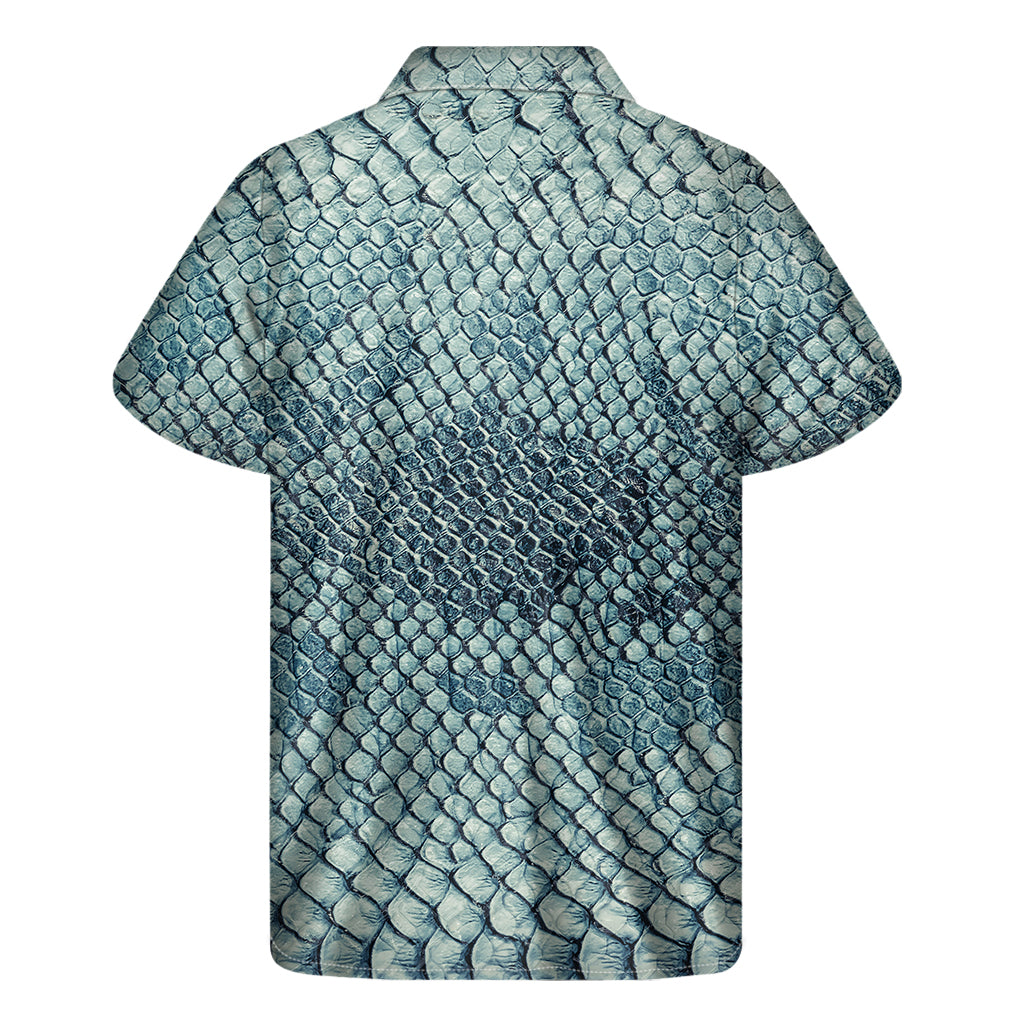 Steel Blue Snakeskin Print Men's Short Sleeve Shirt