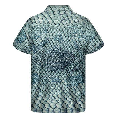 Steel Blue Snakeskin Print Men's Short Sleeve Shirt