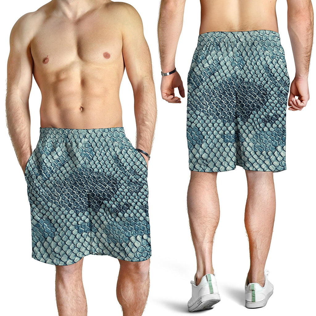 Steel Blue Snakeskin Print Men's Shorts
