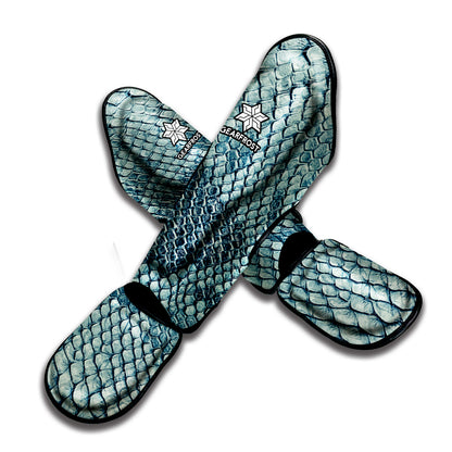 Steel Blue Snakeskin Print Muay Thai Shin Guard
