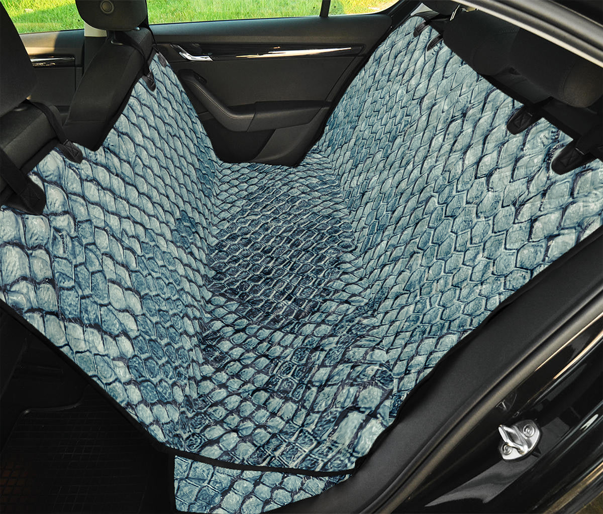 Steel Blue Snakeskin Print Pet Car Back Seat Cover