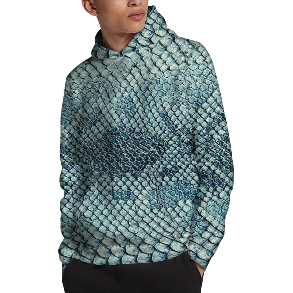 Steel Blue Snakeskin Print Pullover Hoodie