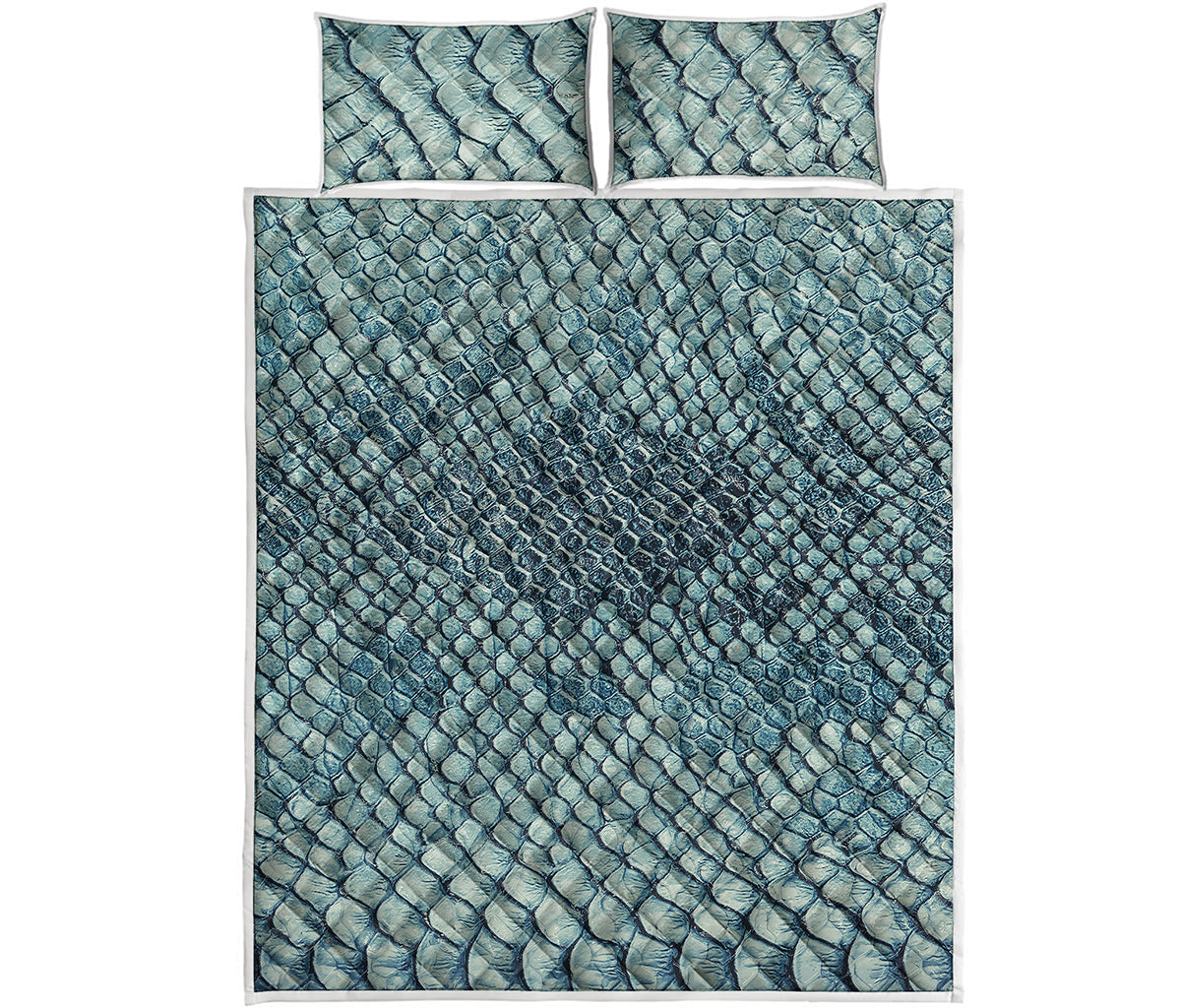 Steel Blue Snakeskin Print Quilt Bed Set
