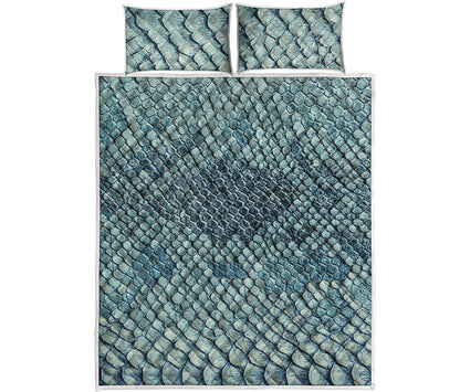 Steel Blue Snakeskin Print Quilt Bed Set