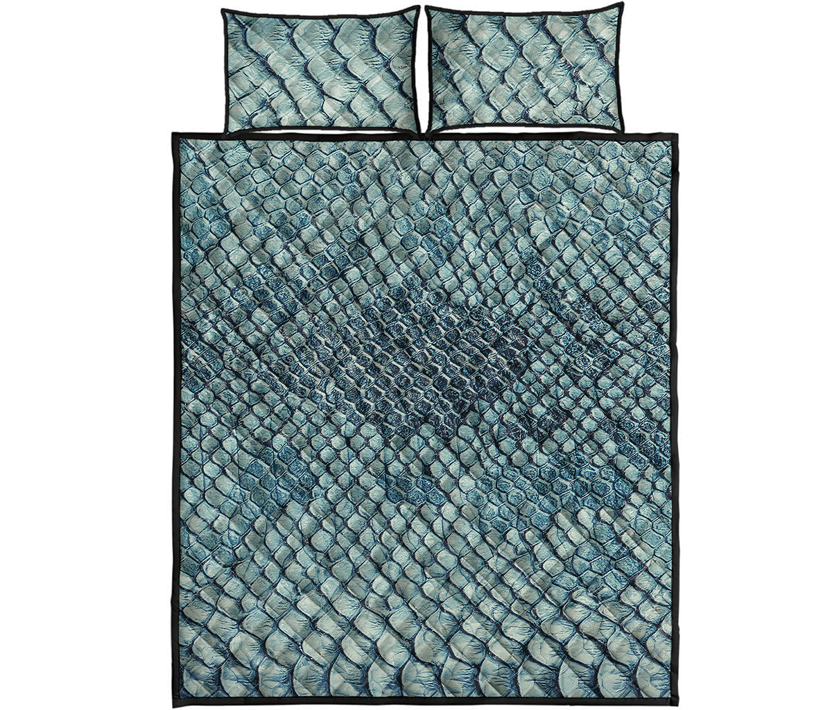 Steel Blue Snakeskin Print Quilt Bed Set