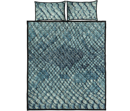 Steel Blue Snakeskin Print Quilt Bed Set