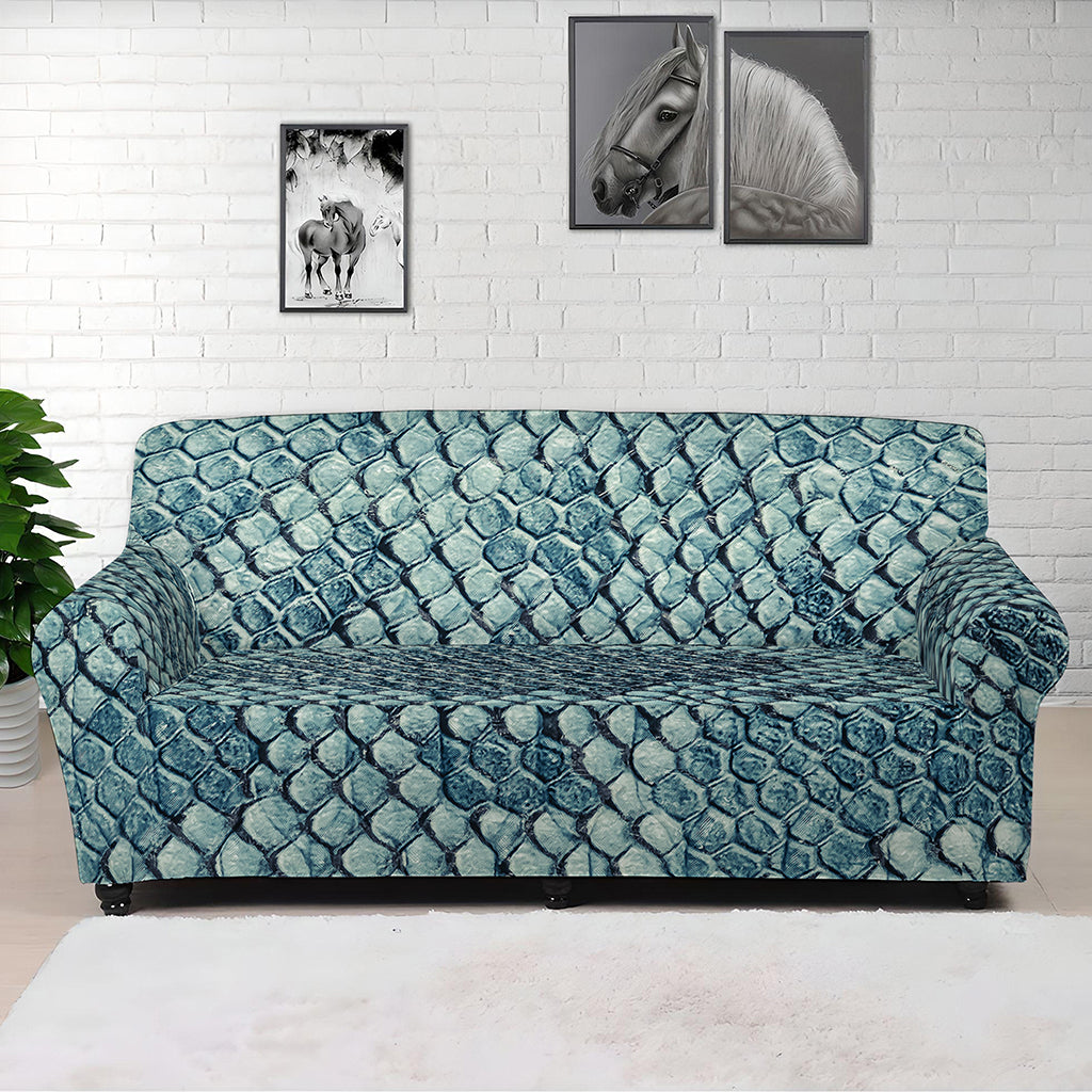 Steel Blue Snakeskin Print Sofa Cover