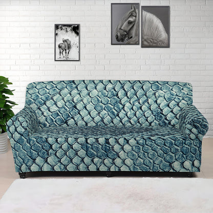 Steel Blue Snakeskin Print Sofa Cover