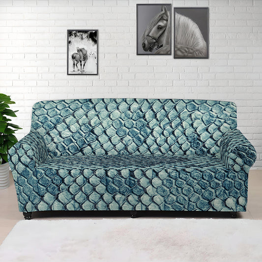 Steel Blue Snakeskin Print Sofa Cover