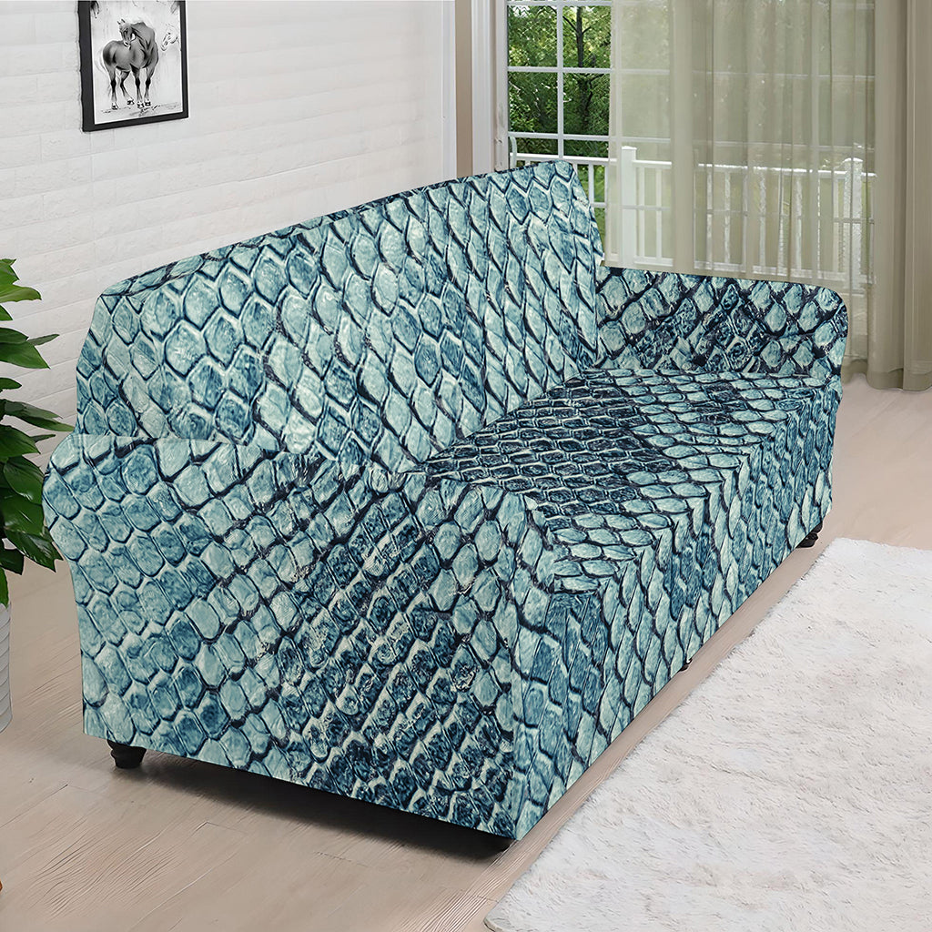 Steel Blue Snakeskin Print Sofa Cover