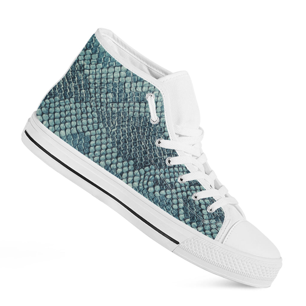 Steel Blue Snakeskin Print White High Top Shoes