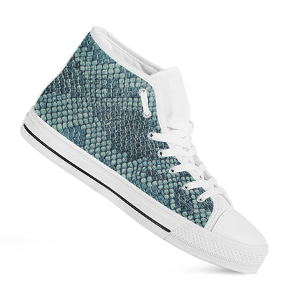 Steel Blue Snakeskin Print White High Top Shoes