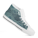 Steel Blue Snakeskin Print White High Top Shoes