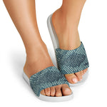 Steel Blue Snakeskin Print White Slide Sandals