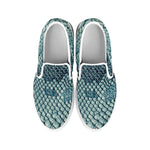 Steel Blue Snakeskin Print White Slip On Shoes