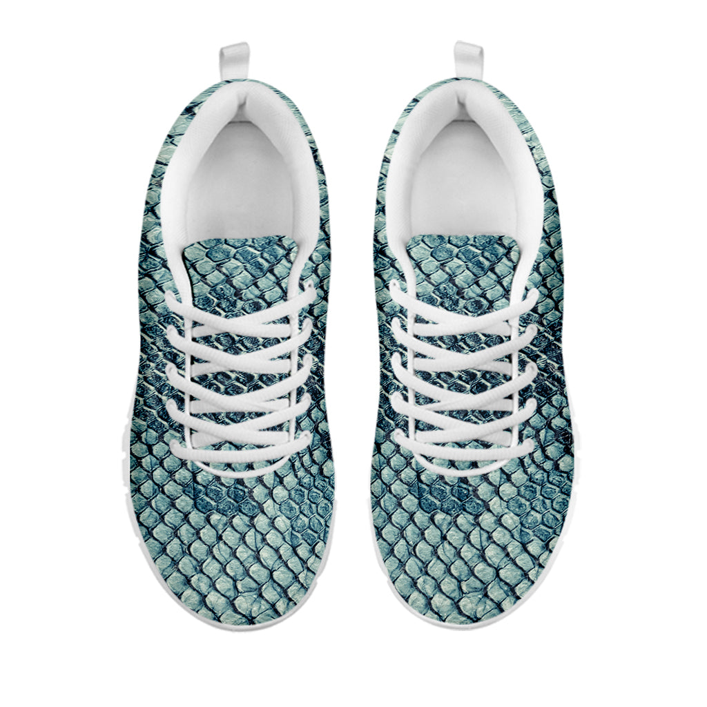 Steel Blue Snakeskin Print White Sneakers