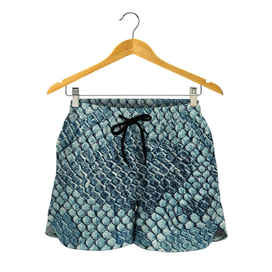 Steel Blue Snakeskin Print Women's Shorts